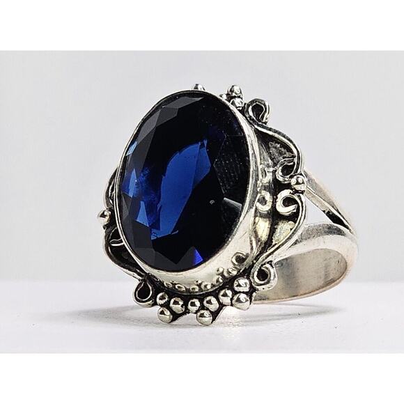Vintage Stunning Handmade Costume Oval Blue Stone And Filigree Ring 8.75 - Picture 6 of 8